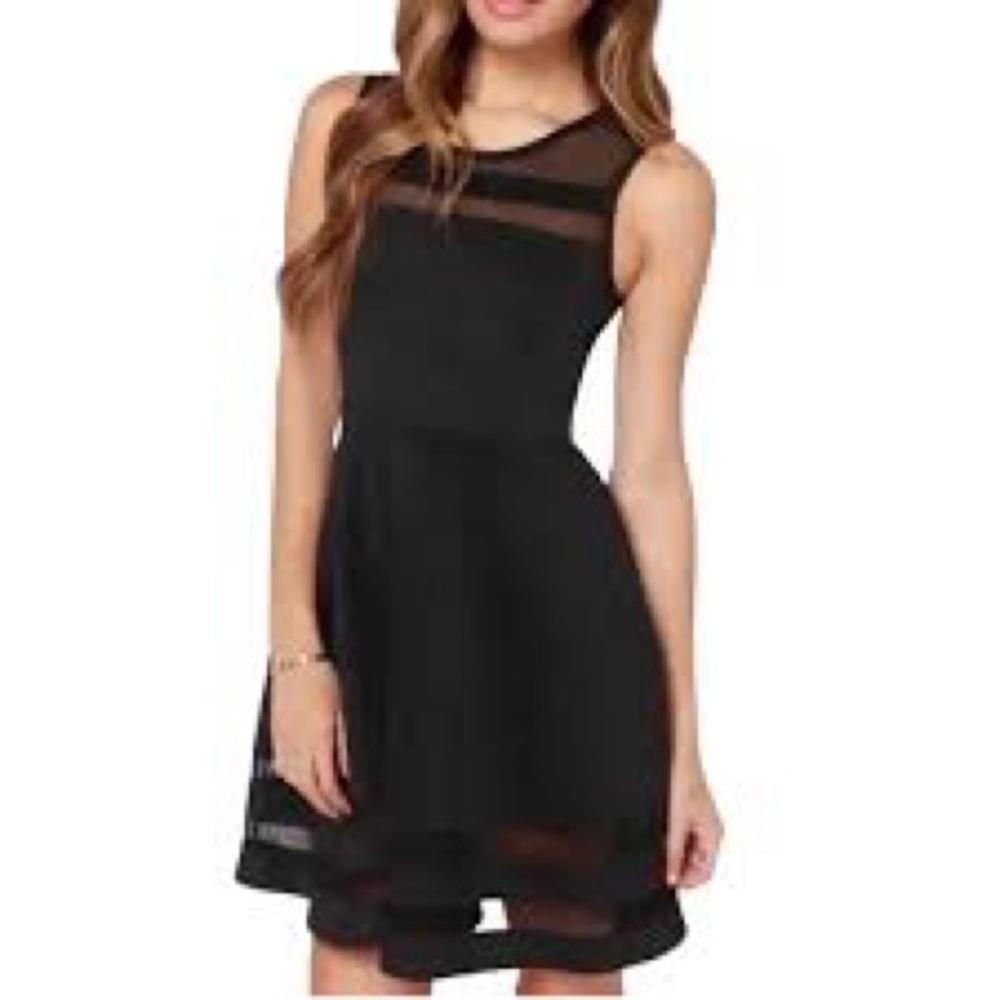 Lulus Sheer Determination Sleeveless Black Mesh Skater Dress Size X-Small.